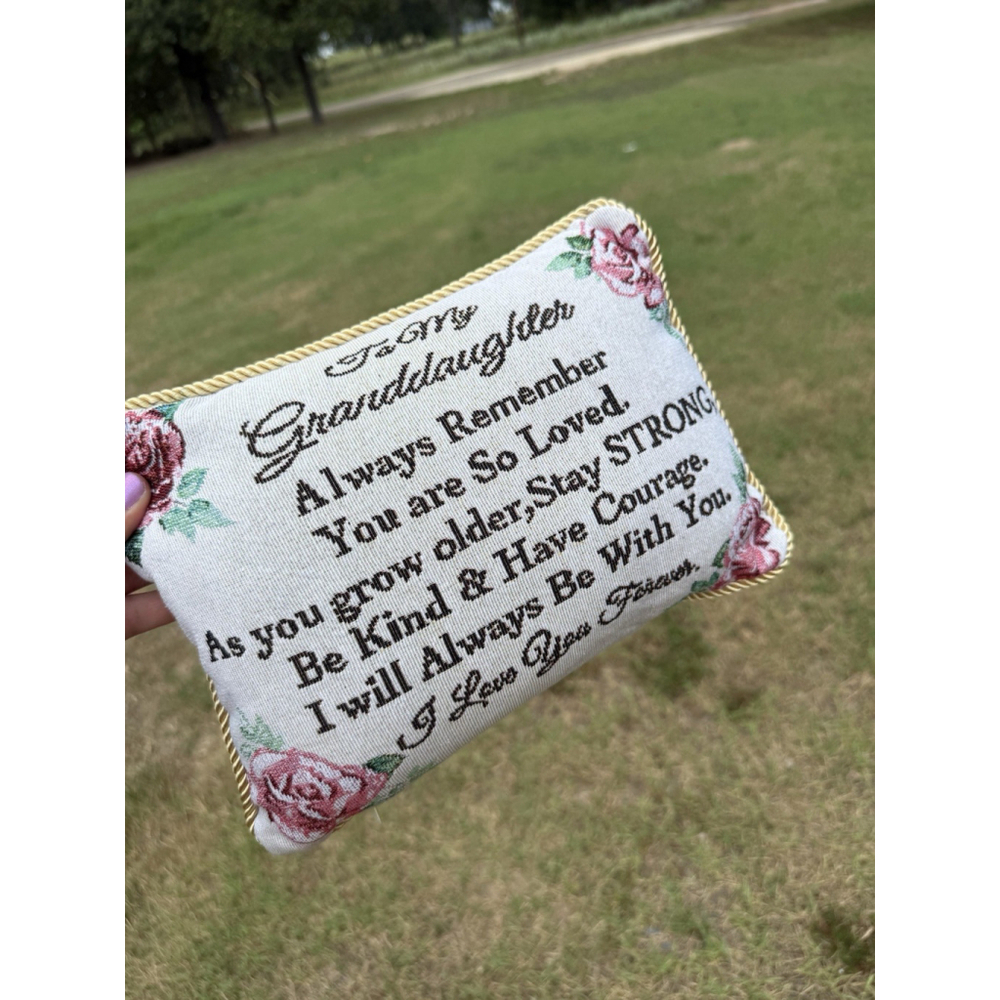 To My Granddaughter Rope Style Trim Tapestry Accent Pillow Roses Double Sided